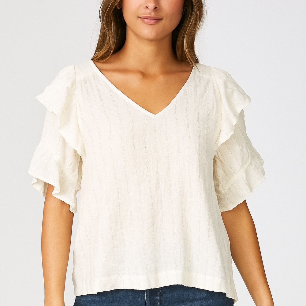Express Cream Ruffle Sleeve Blouse Size Small capsule basic ruffle